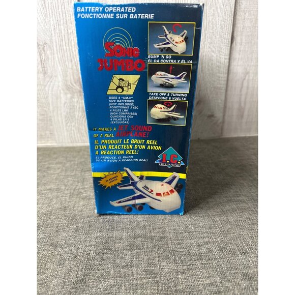 Vintage Sonic Jumbo Jet Toy Airplane With Lights & Sounds HK 627 White Blue - Picture 9 of 9